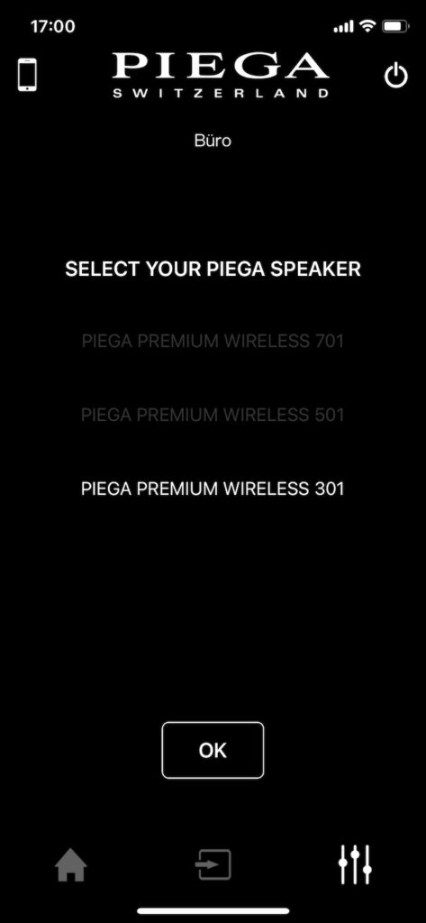 Piega Premium Wireless 301 Gen2 in test: Screenshot 2 of the Piega Control App with automatic calibration for IPhones.
