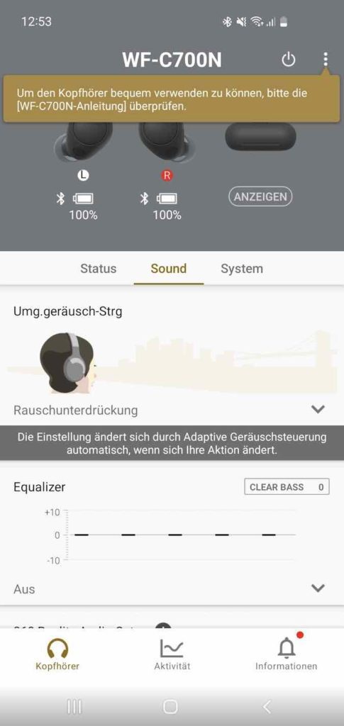 Review: Sony Headphones Connect App: Screenshot 3: Setup