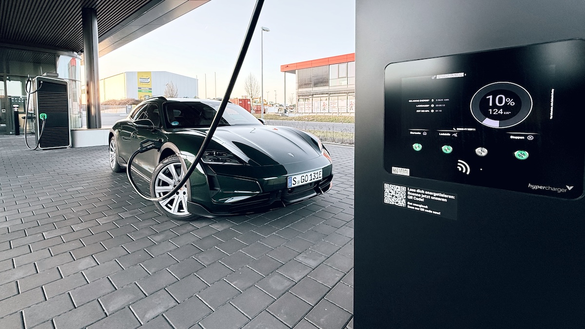 Porsche Taycan Turbo S Cross Turismo with a Burmester 3D high-end sound system at the Porsche Charging Point