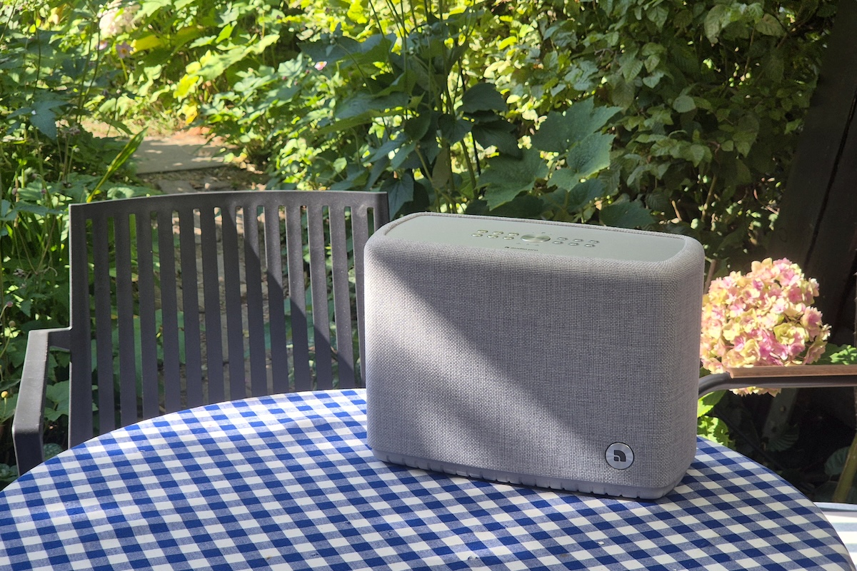 Audio Pro A15 W outdoors on a table